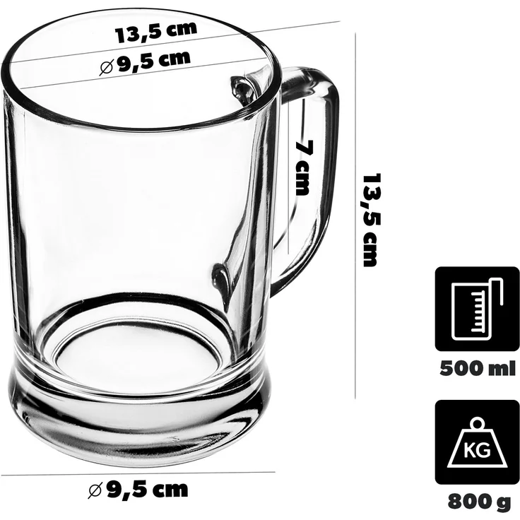 KADAX Bierkrüge 0,5 Liter, 1er Set, Biergläser mit Henkel, großer Bierkrug aus dickwandigem Glas, Bierglas im klassischen Design, stabiler Glaskrug für Bier – Bild 3