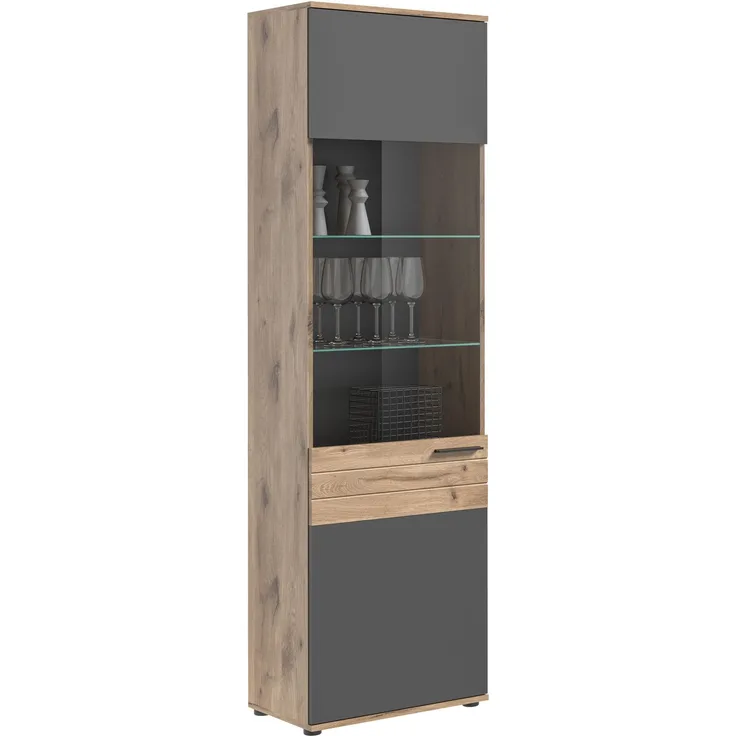 Vitrine Montery / Mason, Holzwerkstoff, Grau, Holzfarben, 57 x 200 x 37 cm