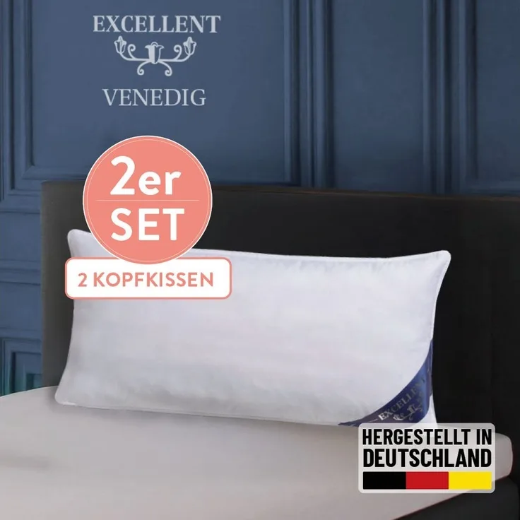 Excellent 3-Kammer-Kopfkissen Venedig, 1-tlg. oder 2 tlg. Hergestellt in Deutschland!, Füllung: weiße neue Daunen und Federn, Klasse I, 60% Daunen / 40% Federn (Außen), weiße neue Federn, Klasse I, 100% Federn (Innen), Bezug: feiner Daunen-Batist, 100%...