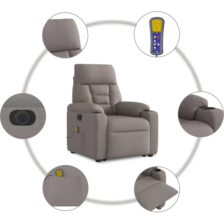 vidaXL Elektrischer Massagesessel mit Aufstehhilfe Taupe Stoff 3303069 – Bild 10