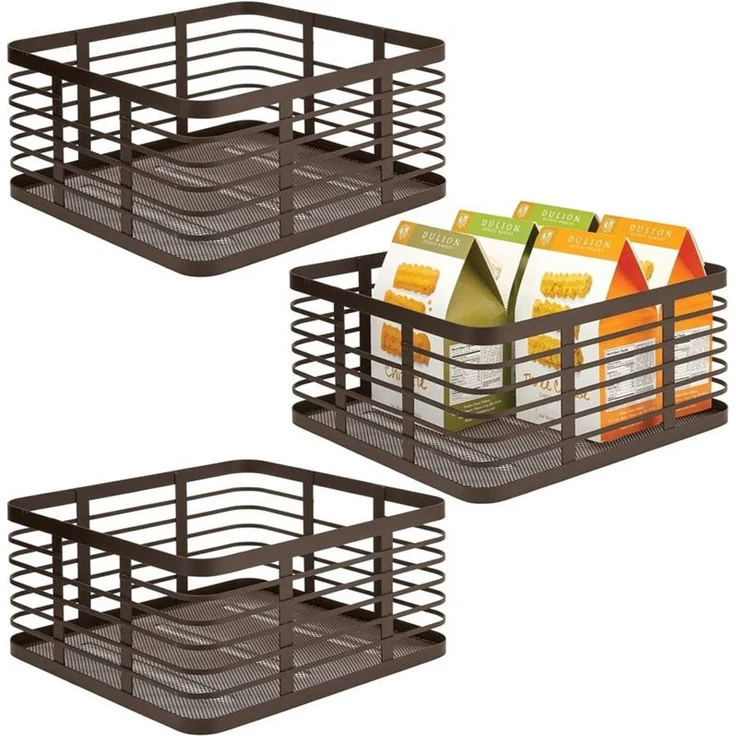 mDesign Allzweckkorb Gitterbox Drahtkorb Aufbewahrung 3er Set Metall Bronze – Bild 9