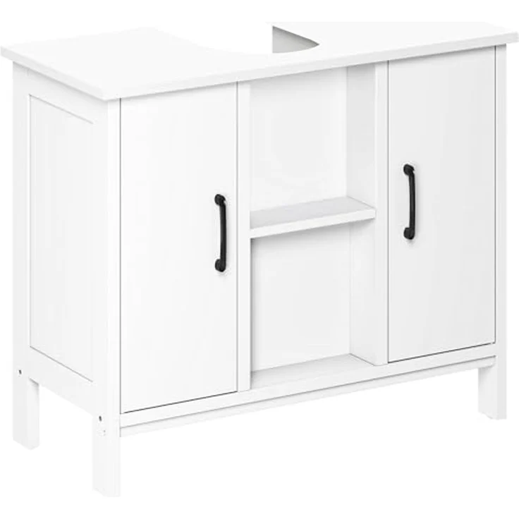 YITAHOME waschbeckenunterschrank mit Zwei geschlossene Schrankelemente, Bad unterschrank 70 cm breit, badezimmerschrank mit offenen Regalen, unterschrank waschbecken, Weiss – Bild 7