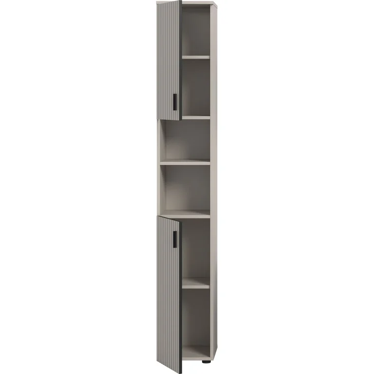 xonox. home – Badschrank Mone 30 x 192 x 30 cm in Kaschmir Nachbildung – Schlanker Hochschrank mit 2 Türen, 4 geschlossenen & 2 offenen Fächern – Platzsparendes Stauraumwunder, elegant & sehr funktional – Bild 3