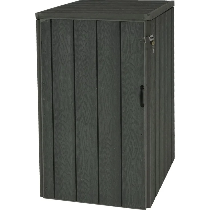 XL 1er-/2er-WPC-Mülltonnenverkleidung HWC-J28, Premium Mülltonnenbox, Metall Holzoptik, erweiterbar ~ grau – Bild 3