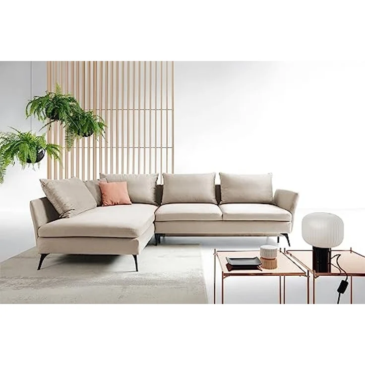 Ecksofa DEMISBAL mit Schlaffunktion, Bettkasten, Beige, rechtsseitig – Bild 2