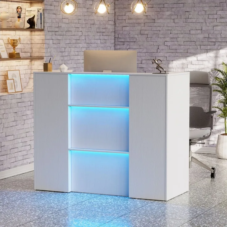 PEALOV Empfangstheke mit RGB-LED-Beleuchtung, Verkaufstheke mit Stauraum, 120 x 50 x 100 cm (1-St), Vielseitige Rezeptionstheke für Büro, Salon, Geschäft und Café