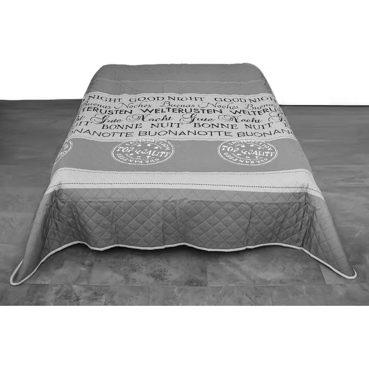 Tagesdecke, Sofaüberwurf in Grau GoodNight-Motiv aus 100% Polyester Bettüberwurf 240x220 cm – Bild 2