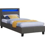 CARO-Möbel Polsterbett Mandalay mit LED Beleuchtung Einzelbett Lederbett 90x200 cm mit Lattenrahmen, Lederimitat in grau