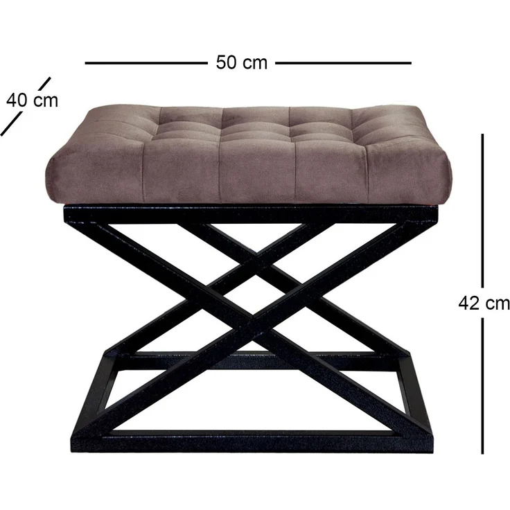 Atelier Del Sofa Stylish Pouffe with Metal Frame, 50 x 42 x 40 cm | 100% Polyester Babyface Fabric, Grey with Black & Brown Accents | Perfect for Modern Living Spaces – Bild 2