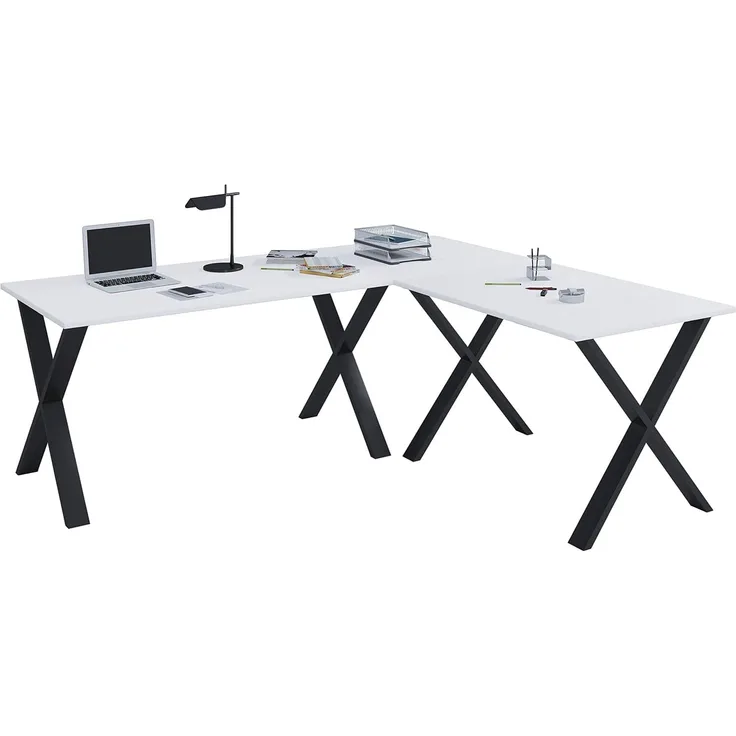VCM Schreibtisch Lona 916604 Schwarz / Weiß H. 76 x B. 190 x T. 160 cm