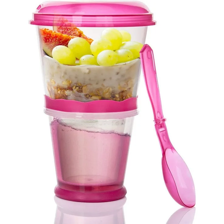 Goods+Gadgets Aufbewahrungsbecher GOODS+GADGETS Müsli To-Go Becher 2in1 mit Kühlfach & Klapp-Löffel, (Milchkühlfach & Klapp-Löffel), Joghurt 2-Go Reise-Becher