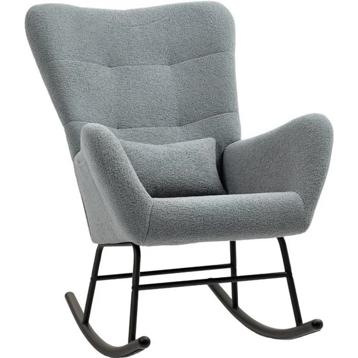 HOMCOM Schaukelstuhl Schaukelsessel mit Teddystoff-Optik Armlehne Stillsessel mit Holzkufen (Relaxsessel, 1 St), mit Seitentasche für Wohnzimmer, Schlafzimmer, Grau – Bild 4
