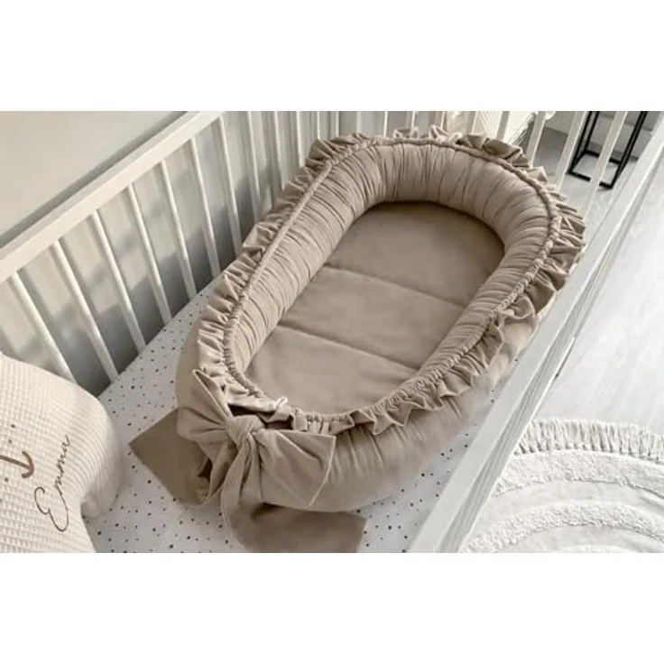 Babynestchen Neugeborene – Babynest Velvet – Nestchen Baby für Babybett & Kinderbett – Babykokon Tragbar – OEKO-TEX zertifiziert – Zubehör Babybett – Beige Velvet – Bild 7