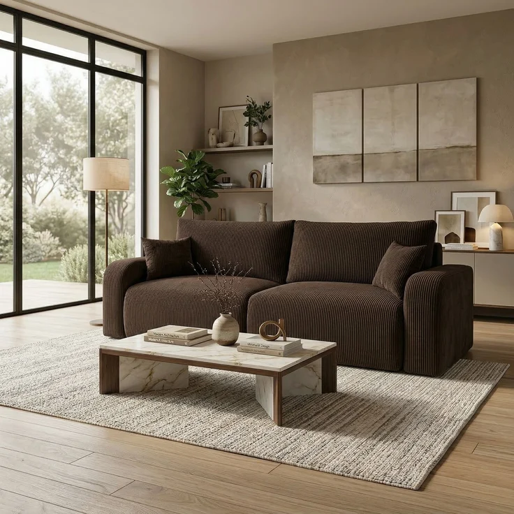 Wohnero24 Habana Schlafsofa 248 cm mit Bettfunktion 204x138 cm – Cord Sofa – Couch 3 Sitzer – Ausziehsofa mit 2 Bettkästen – Big Sofa Modern – Schlafcouch - Braun – Bild 2