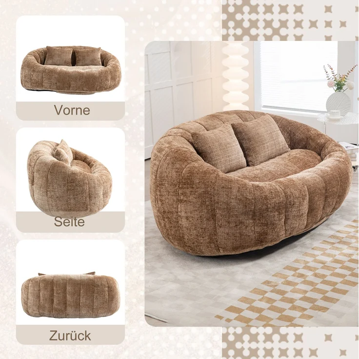 Bean Bag Sofa Lounger 150x95x63 cm, Kaffee Chenille, hohe Rückenlehne, Indoor/Outdoor – Bild 7