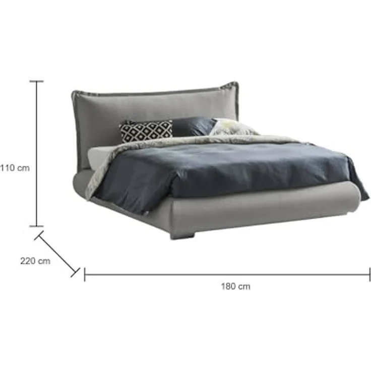 Talamo Italia - Doppelbett Ilenia, Bettkasten mit Stoffbezug und Kopfteil, 100 % Made in Italy, Öffnung vorne, geeignet für Matratzen 160x190 cm, Grau – Bild 2