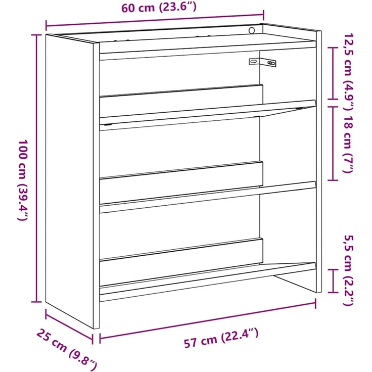 vidaXL Schuhregal Grau Sonoma 60x25x62 cm Holzwerkstoff 859892 – Bild 8