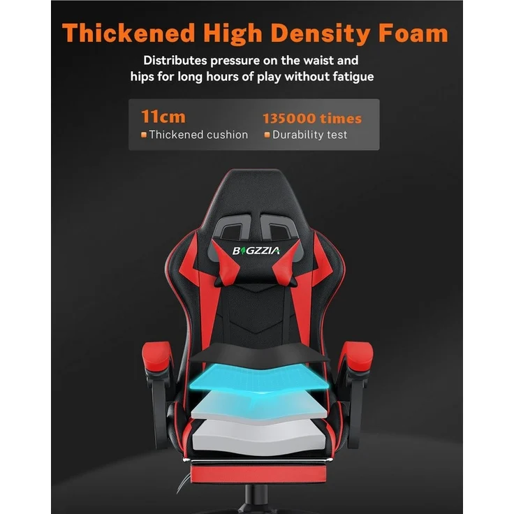 BIGZZIA Bürostuhl Gaming Stuhl mit Fußstütze - Gamer Stühle Ergonomisch mit Lendenkissen, Kopfstütze Gaming Chair Höhenverstellbar Computerstuhl – Bild 2