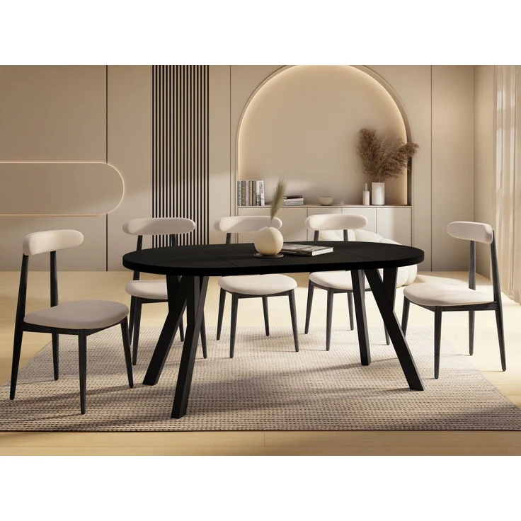 WFL GROUP Esstisch Avero Black ausziehbar rund modern mit Holzbeinen (MADE IN EU, vier Größen – 80/90/100/100 cm, ausziehbar auf 160/190/140/200 cm), platzsparender Tisch für kleine Küche, Esszimmer oder Wohnzimmer – Bild 1