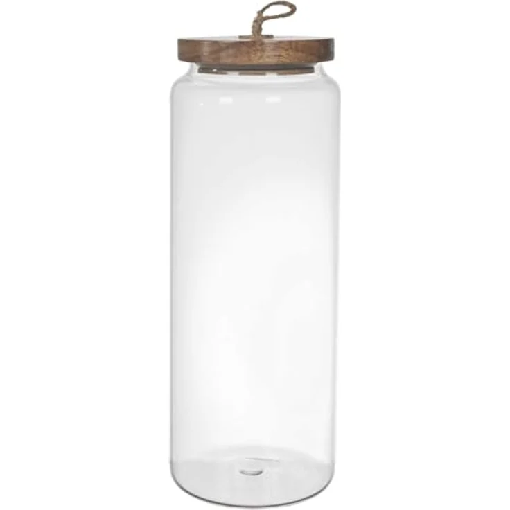HOME DECO FACTORY Vorratsglas Akaziendeckel 27,5 cm Transparent | Borosilikatglas und Akazie, Vorratsglas, Holzdeckel, große Kapazität, 27,5 cm, Transparent und Braun – Bild 1