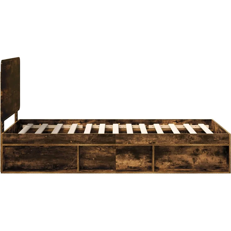vidaXL Bettrahmen Geräucherte Eiche 90 x 190 cm Massives Kiefernholz 3412546 – Bild 7