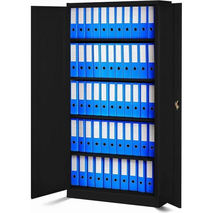Jan Nowak Aktenschrank C001H Büroschrank Metallschrank Stahlschrank Werkzeugschrank Stahlblech Pulverbeschichtet Flügeltürschrank Abschließbar 195 x 90 x 40 cm (schwarz/schwarz) – Bild 3