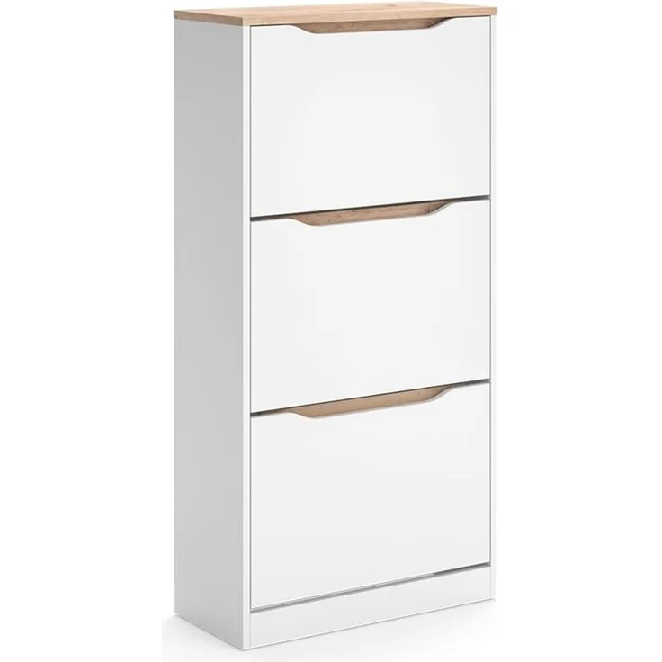 Schuhkipper Ruben Weiß/Artisan-Eiche 60.2 x 120 cm mit 3 Kippfächern Vicco – Bild 1
