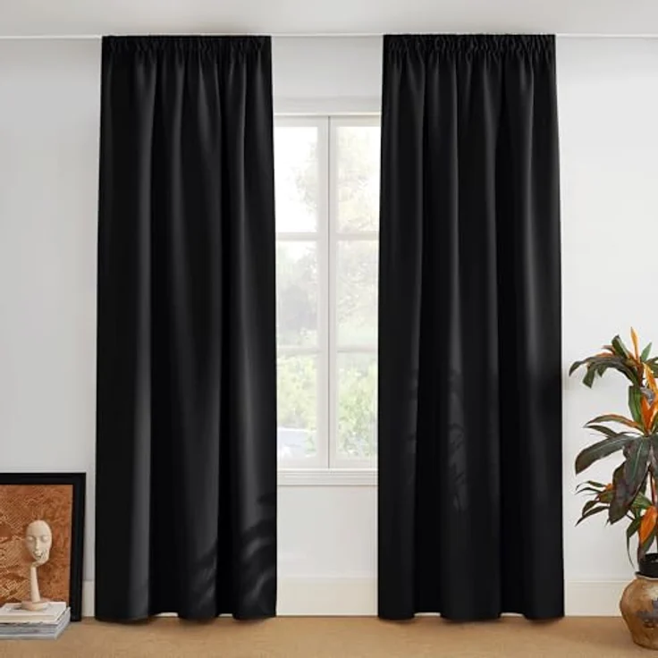 PONY DANCE Schwarze Vorhänge Blickdicht Kräuselband 2er Set Extra Breite Gardinen für Schlafzimmer/Wohnzimmer Thermovorhang gegen Hitze Verdunklungsgardine, H 228 x B 228 cm – Bild 2