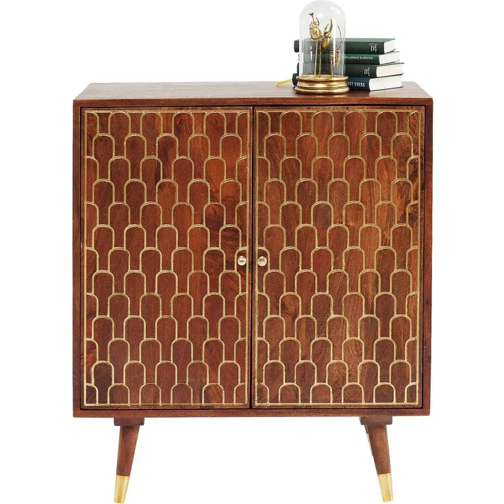 Kare Design Kommode Muskat, kleines, schmales Sideboard mit 2 Türen, braun mit goldenen Akzenten an der Schrank Front, Retro Look, Vintage Look, (H/B/T) 90 x 75 x 40 cm