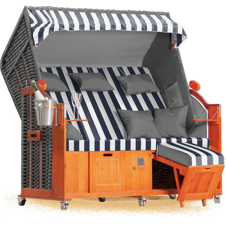 Strandkorb Hanse Ostsee Klassik XXL 2,5 Sitzer - Blau Weiß Blockstreifen – Bild 1