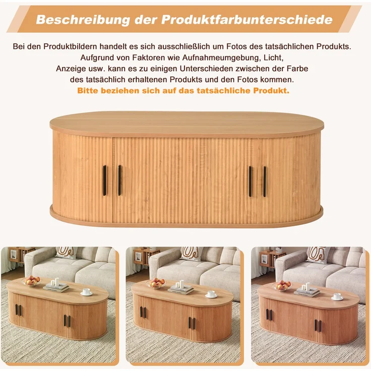 Couchtisch 100 x 50 x 33 cm, mit ovaler Tischplatte, mit verdeckt liegendem Stauraum, aus MDF und Spanplatte, Naturfarben – Bild 10