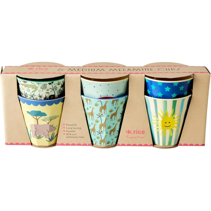 RICE A/S Aperitifglas Melamin Kinderbecher Set – 6-tlg, robust & farbenfroh 9 cm