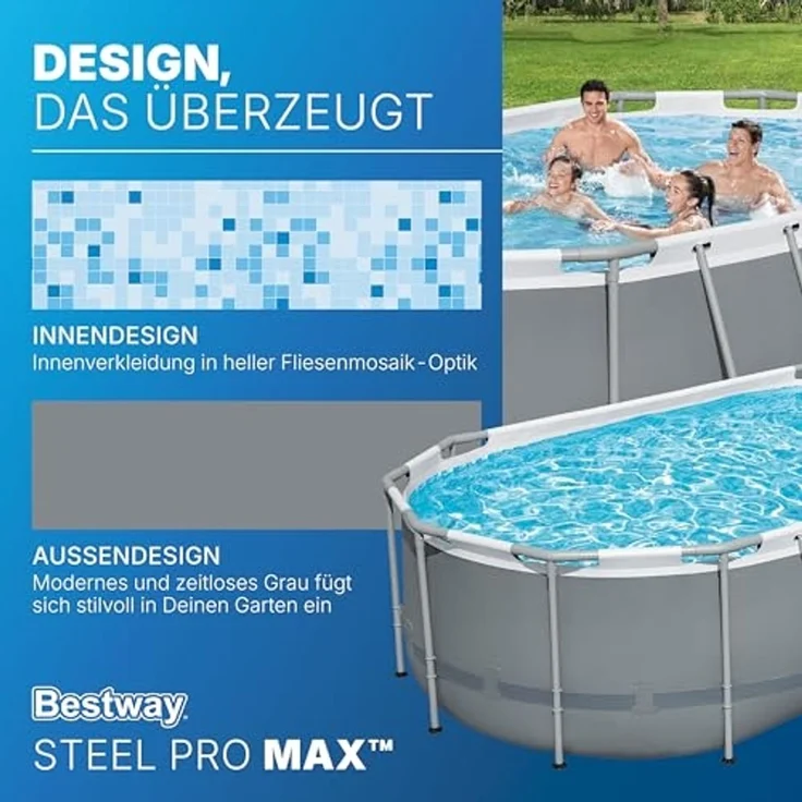 Bestway 56620 Steel Steel Pro MAX™ Frame Pool Set mit Filterpumpe 427 x 250 x 100 cm , grau, oval – Bild 6