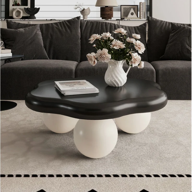 DESVIAE Couchtisch in Wolkenform mit runden Beinen Ø80x35 cm MDF Kunststoff Schwarz Weiß – Bild 5
