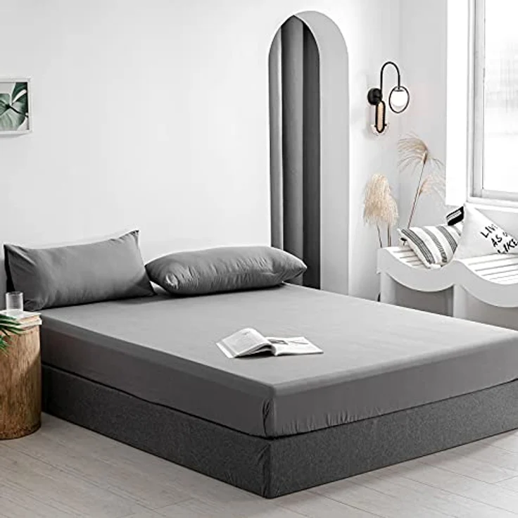Good Nite Spannbettlaken 180x200 cm Grau Polyester Bettlaken 30cm Extra Tiefe Taschenlaken Spannbetttuch Weich und atmungsaktiv Maschinenwaschbar – Bild 7