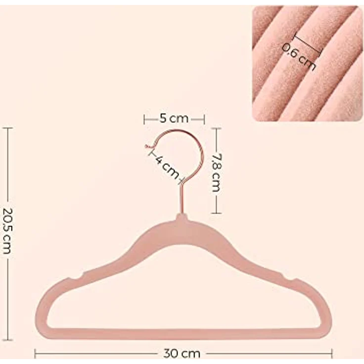 SONGMICS Kinderkleiderbügel, 50er Set Kleiderbügel Kinder, Baby-Kleiderbügel, Bügel Samt, 360° drehbarer Haken in Roségold, platzsparend, rutschfest, für Kleiderschrank, pastellrosa CRF027P01 – Bild 8