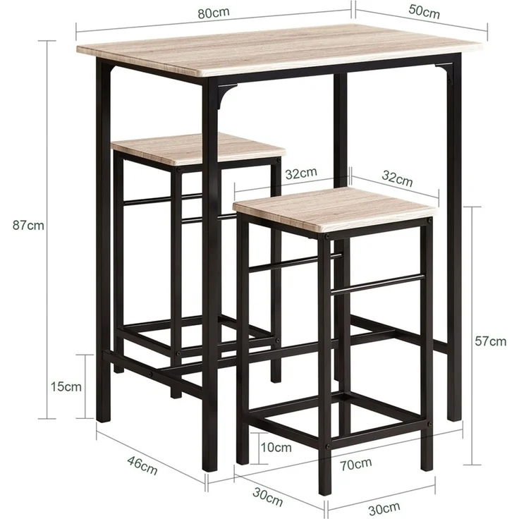 SoBuy OGT10-N Bartisch-Set mit 2 Hockern, MDF, PVC-Beschichtung, Helle Eiche, 80 x 87 x 50 cm – Bild 3