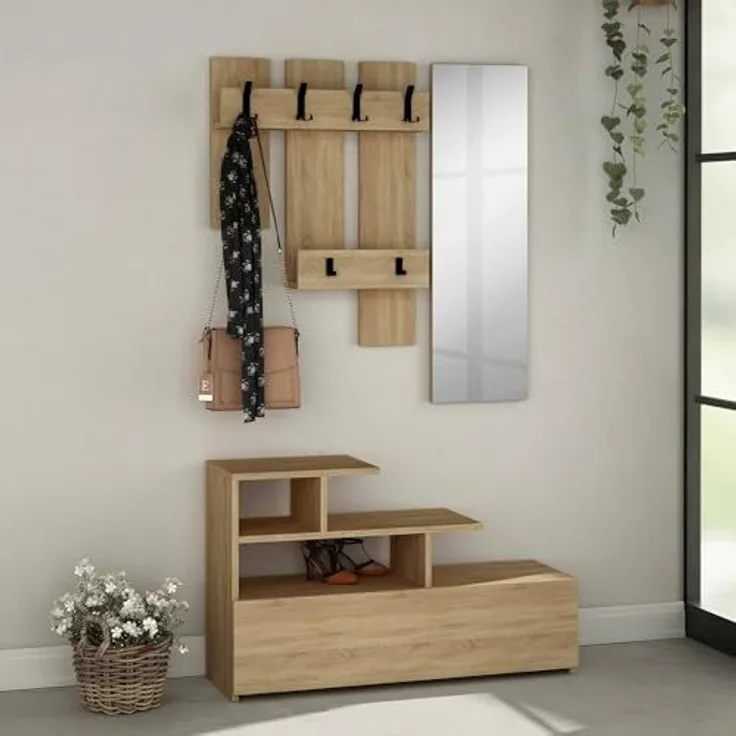 Dmora - Eingangsmöbel Saturn, Moderner Eingang, Wandgarderobe, Multifunktions-Aufbewahrungskonsole, 30x5 h99 cm, Eiche