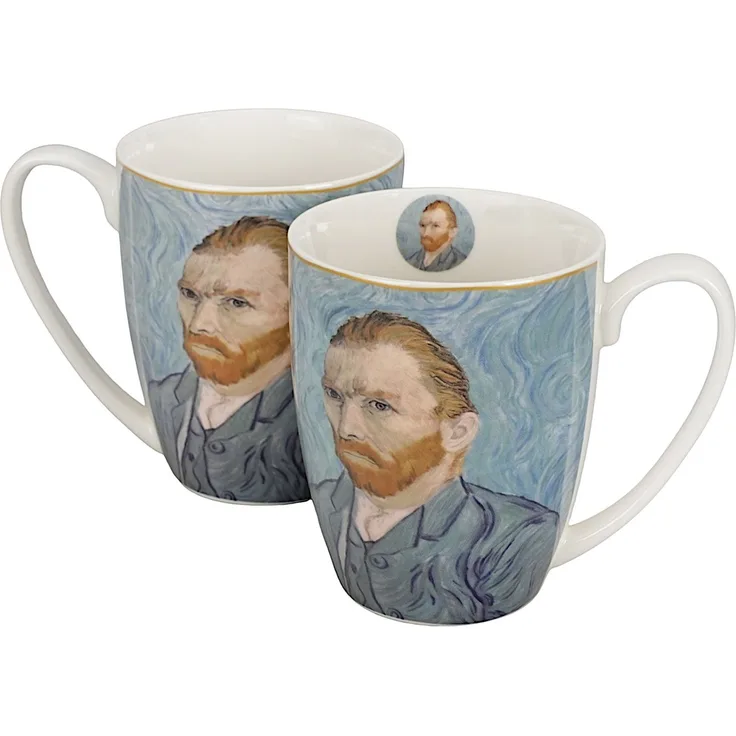 DUO ART GALLERY 2er-Set klassischer Becher 360 ml PORTRAIT OF Van Gogh, New Bone China Porzellan