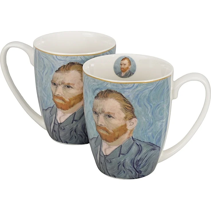 DUO ART GALLERY 2er-Set klassischer Becher 360 ml PORTRAIT OF Van Gogh, New Bone China Porzellan – Bild 1