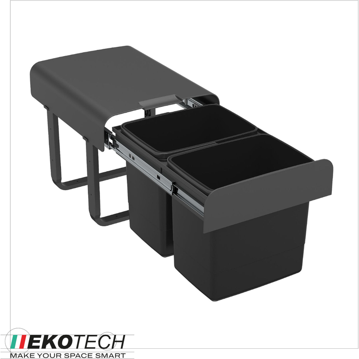 Ekotech EKKO. 22 Abfallsammler Vollauszug Kunststoff oriongrau 2x15 L für 40 cm Unterschrank – Bild 2