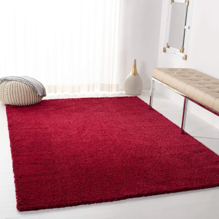 Safavieh Zottelig Teppich für Wohnzimmer, Esszimmer, Schlafzimmer - August Shag Collection, Kurzer Flor, Rot, 75x120 cm