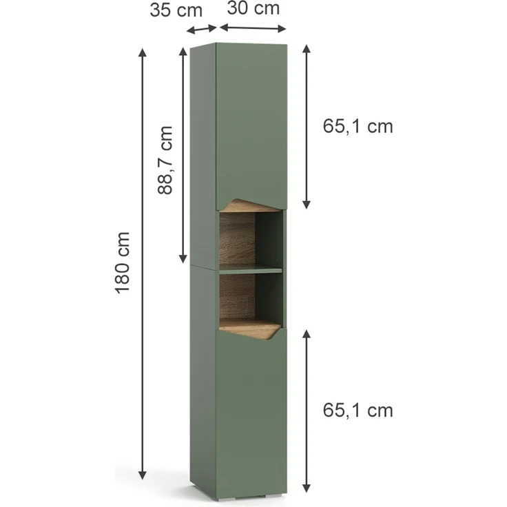 Badschrank Marelle Grün/Artisan 30 x 180 cm mit Türen und offenen Fächern Vicco – Bild 2