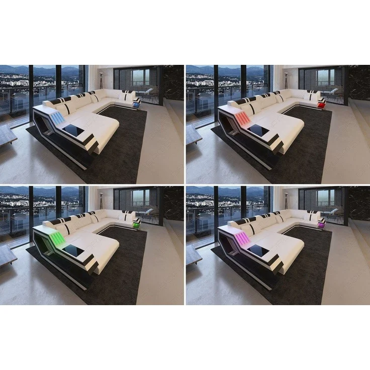 Leder-Stoff-Mix Wohnlandschaft Ravenna XL LED - Strukturstoff - Grau-Schwarz - Rechts – Bild 6
