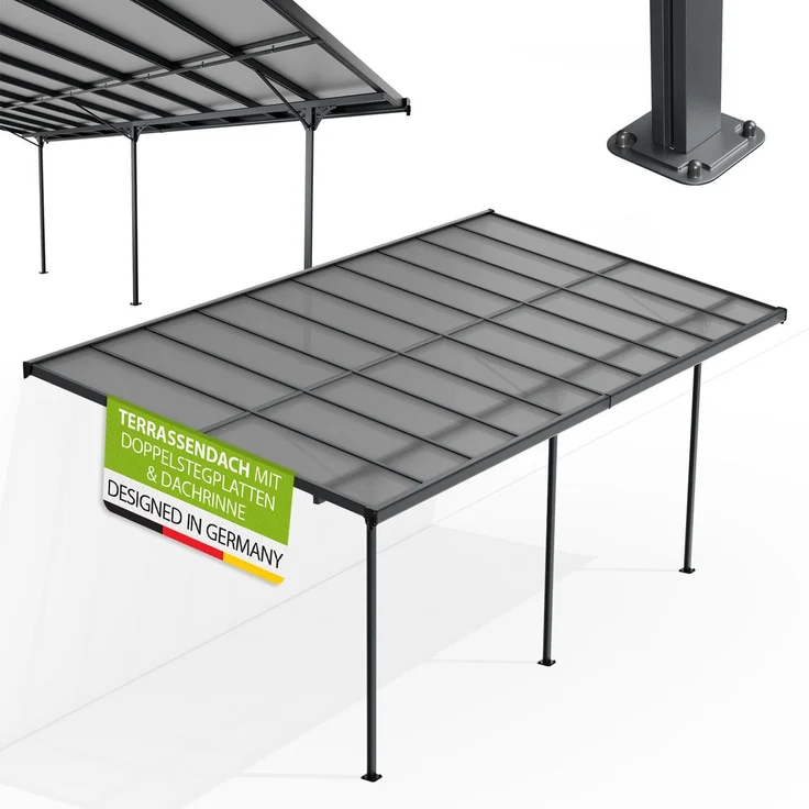 Juskys Terrassenüberdachung Borneo 6x3 m – Aluminium Terrassendach mit Doppelstegplatten Sonnenschutz Wandmontage Überdachung für Terrassen Anthrazit – Bild 1