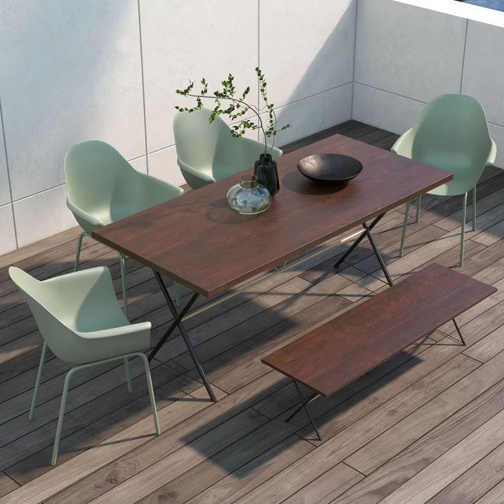 MELAYR, Gartenstuhl 4er-Set, mit Rückenlehne/Armlehnen, wetterfest, bis 120 kg, Kunststoff/Metall, Grün, 59 x 55 x 84 cm – Bild 4