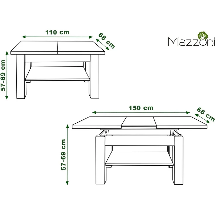designimpex Couchtisch Couchtisch Astoria Kirschbaum höhenverstellbar ausziehbar Esstisch, Funktionstisch, Wohnzimmertisch, Tisch, Esstisch, Sofatisch – Bild 3