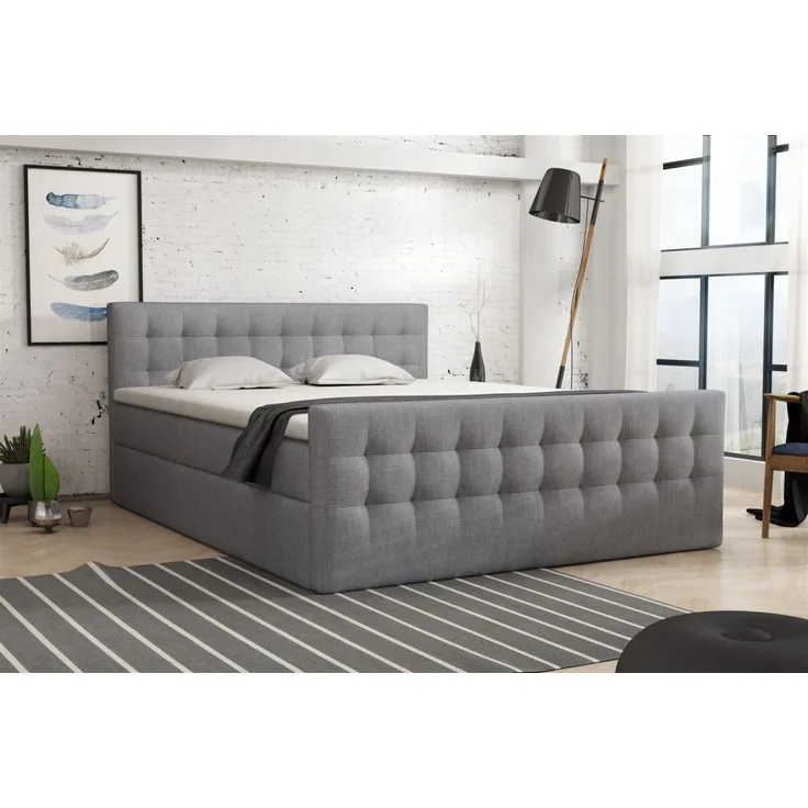 Boxspringbett Schlafzimmerbett ANKER Deluxe 140x200cm in Soro Dunkelgrau / Speed