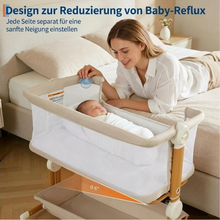 GarveeMore Babybett 3-in-1 Beistellbett Mobiles Babybett, höhenverstellbar, atmungsaktiv – Bild 2
