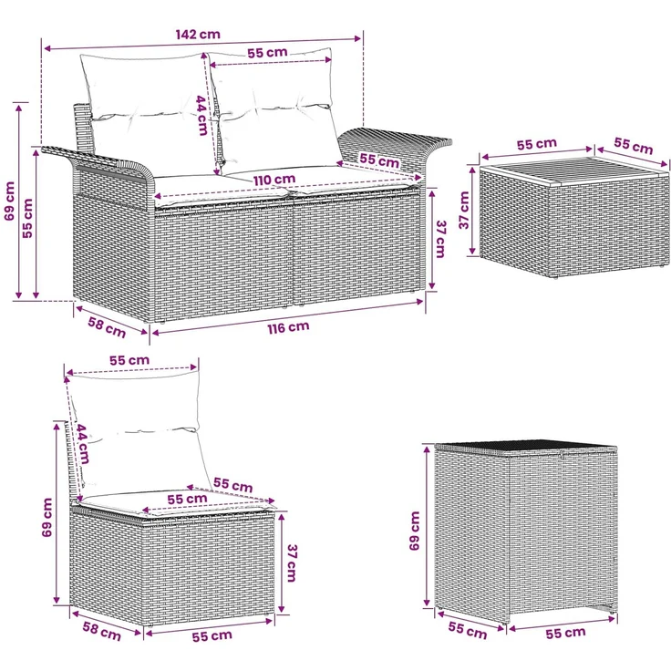 vidaXL Sofa Set 8 stk. Schwarz und Cremeweiß Polyrattan und Stahl 3447997 – Bild 12